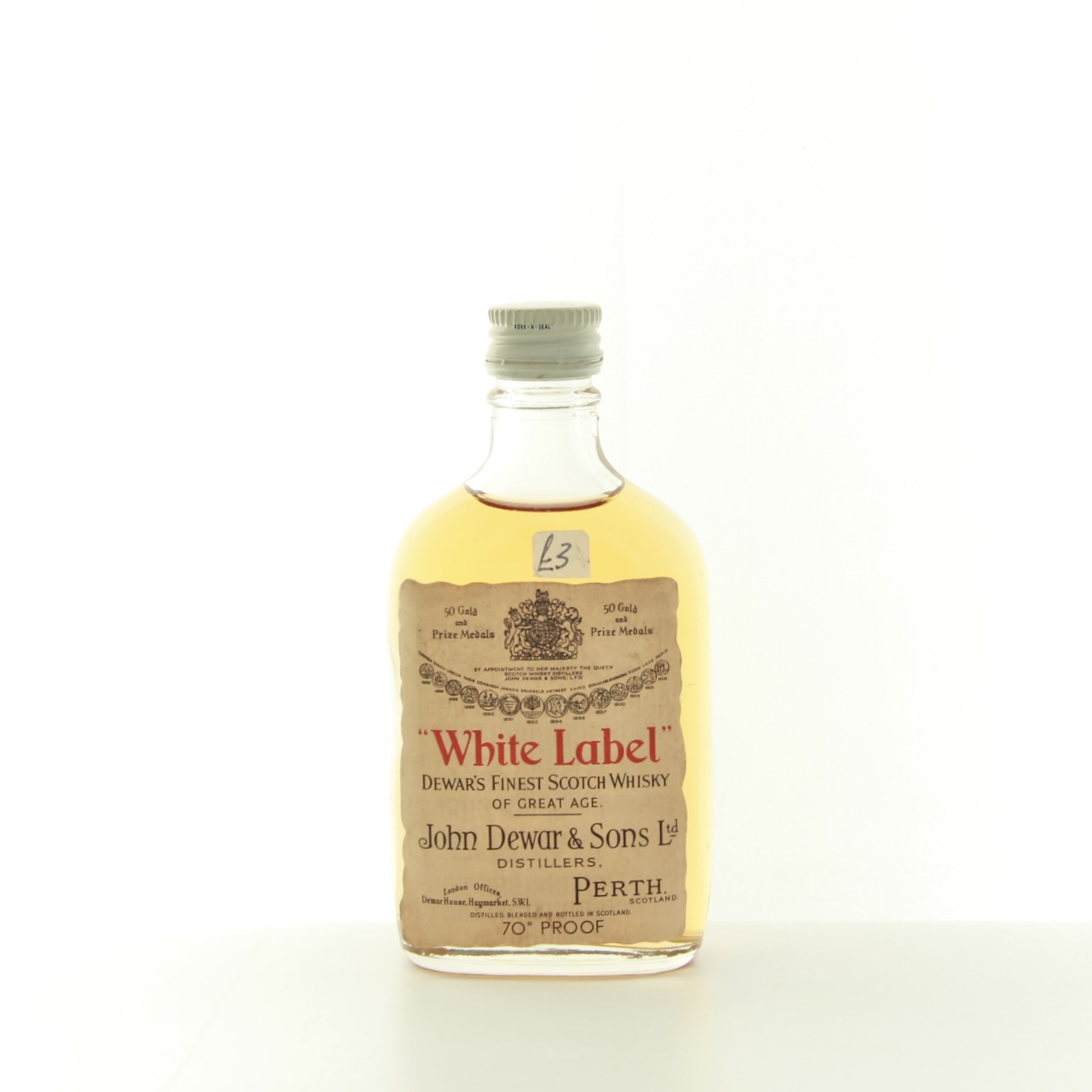 Dewar’s “White Label” (1970s Edition) Miniature 5cl 70 Proof% Blended Scotland Whisky 